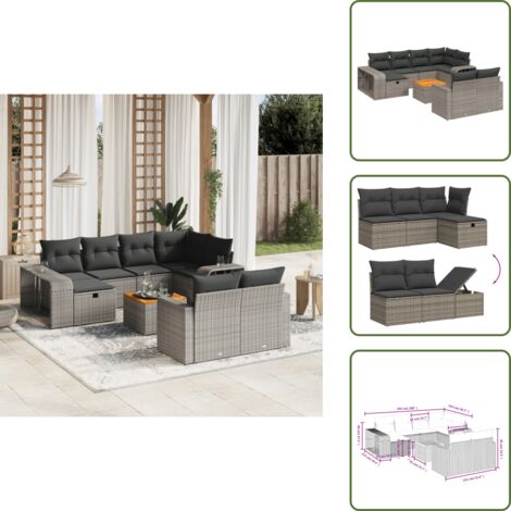 Cuscini da seduta - vidaXL Set Divani da Giardino 11 pz con Cuscini in Polyrattan Grigio - Rattan PE