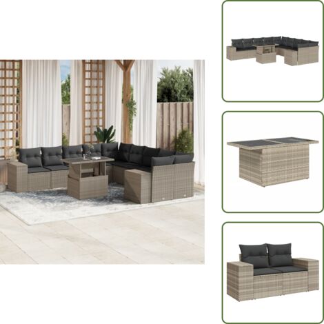Cuscini da seduta - vidaXL Set Divani da Giardino 11 pz con Cuscini in Polyrattan Grigio - Rattan PE