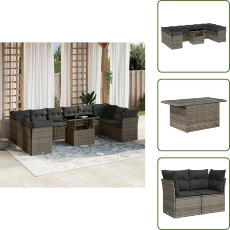 Cuscini da seduta - vidaXL Set Divani da Giardino 11 pz con Cuscini in Polyrattan Grigio - Rattan PE