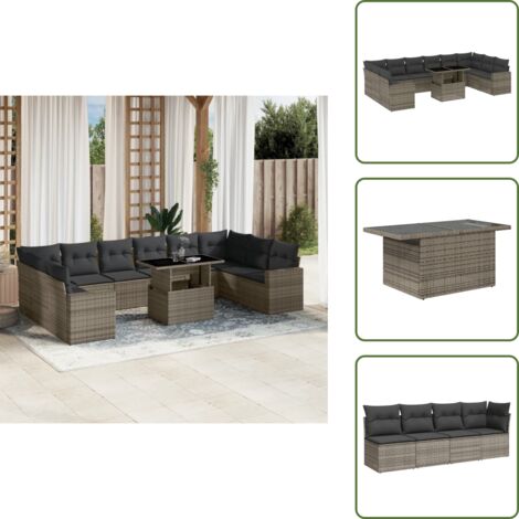 Cuscini da seduta - vidaXL Set Divani da Giardino 11 pz con Cuscini in Polyrattan Grigio - Rattan PE