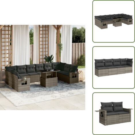 Cuscini da seduta - vidaXL Set Divani da Giardino 11 pz con Cuscini in Polyrattan Grigio - Rattan PE