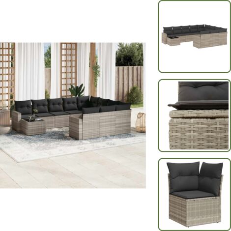 Cuscini da seduta - vidaXL Set Divani da Giardino 11 pz con Cuscini in Polyrattan Grigio - Rattan PE