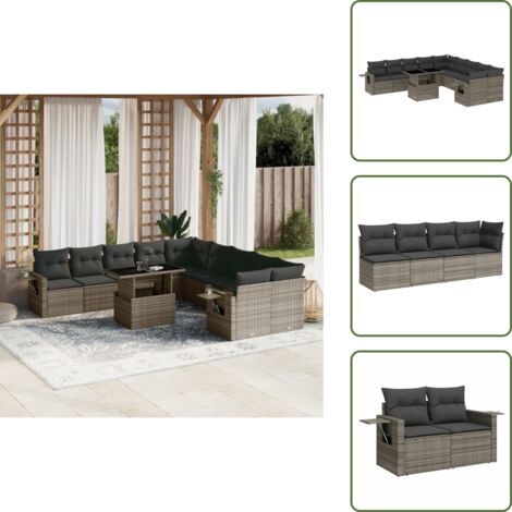 Cuscini da seduta - vidaXL Set Divani da Giardino 11 pz con Cuscini in Polyrattan Grigio - Rattan PE