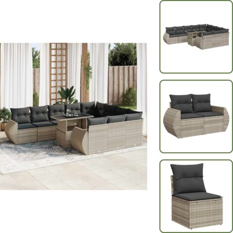 Cuscini da seduta - vidaXL Set Divani da Giardino 11 pz con Cuscini in Polyrattan Grigio - Rattan PE