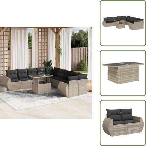 Cuscini da seduta - vidaXL Set Divani da Giardino 11 pz con Cuscini in Polyrattan Grigio - Rattan PE