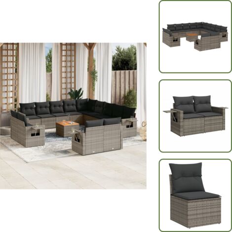 Cuscini da seduta - vidaXL Set Divani da Giardino 14pz con Cuscini in Polyrattan Grigio - Rattan PE