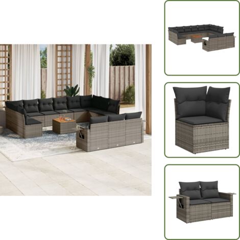 Cuscini da seduta - vidaXL Set Divani da Giardino 14pz con Cuscini in Polyrattan Grigio - Rattan PE