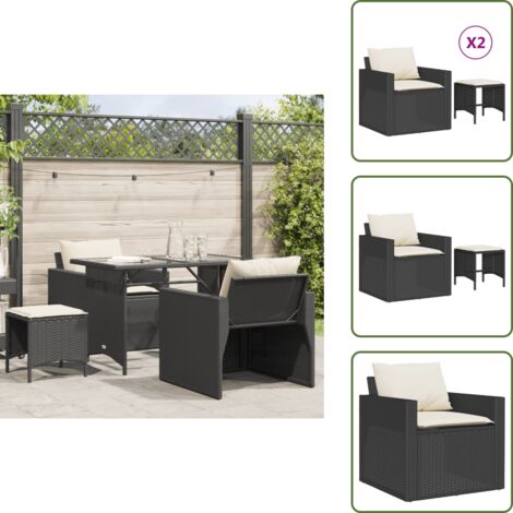 Cuscini da seduta - vidaXL Set Divani da Giardino 4 pz con Cuscini Nero in Polyrattan - Cuscini sfoderabili