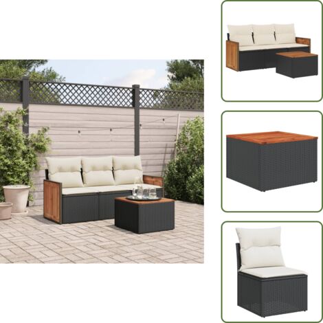 Cuscini da seduta - vidaXL Set Divani da Giardino 4 pz con Cuscini Nero in Polyrattan - Rattan PE