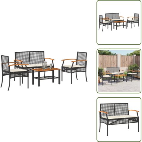 Cuscini da seduta - vidaXL Set Divani da Giardino 4 pz con Cuscini Nero in Polyrattan - Rattan PE
