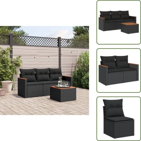 Cuscini da seduta - vidaXL Set Divani da Giardino 4 pz con Cuscini Nero in Polyrattan - Rattan PE