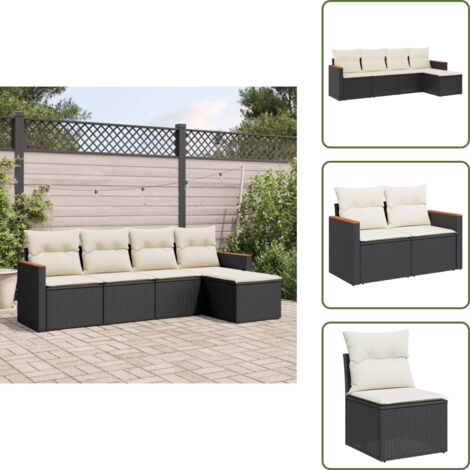 Cuscini da seduta - vidaXL Set Divani da Giardino 5 pz con Cuscini in Polyrattan Nero - Cuscini sfoderabili