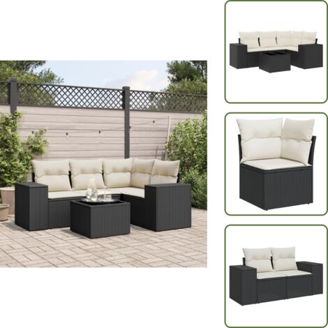 Cuscini da seduta - vidaXL Set Divani da Giardino 5 pz con Cuscini in Polyrattan Nero - Rattan PE