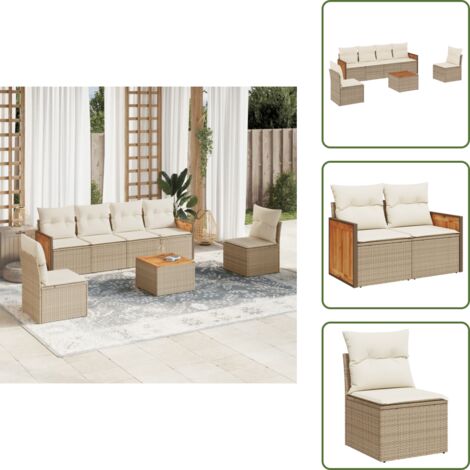 Cuscini da seduta - vidaXL Set Divani da Giardino 7 pz con Cuscini Beige in Polyrattan - Rattan PE
