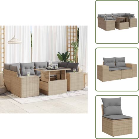 Cuscini da seduta - vidaXL Set Divani da Giardino 7 pz con Cuscini Beige in Polyrattan - Rattan PE