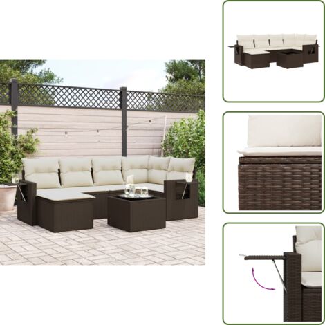 Cuscini da seduta - vidaXL Set Divani da Giardino 7 pz con Cuscini Marrone in Polyrattan - Rattan PE