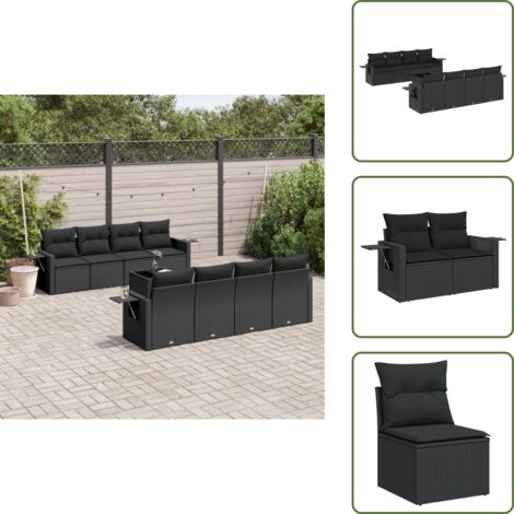 Cuscini da seduta - vidaXL Set Divani da Giardino 9 pz con Cuscini Nero in Polyrattan - Arredamento da esterno