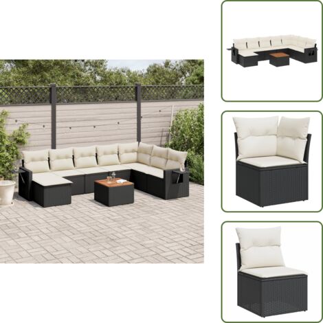 Cuscini da seduta - vidaXL Set Divani da Giardino 9 pz con Cuscini Nero in Polyrattan - Rattan PE