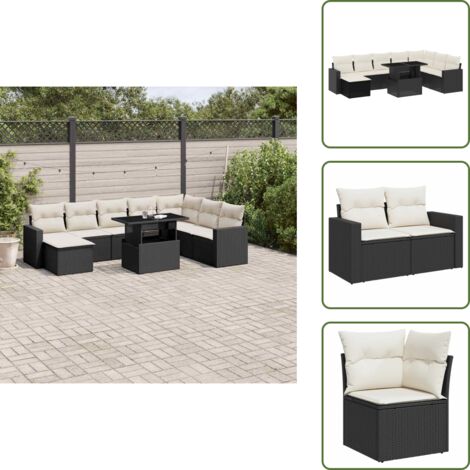 Cuscini da seduta - vidaXL Set Divani da Giardino 9 pz con Cuscini Nero in Polyrattan - Rattan PE