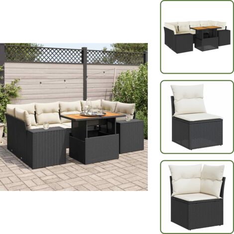 Cuscini da seduta - vidaXL Set Divani da Giardino con Cuscini 7pz Nero Polyrattan - Rattan PE