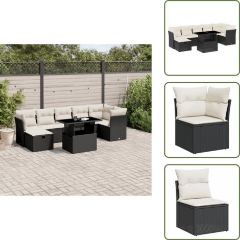 Cuscini da seduta - vidaXL Set Divani da Giardino con Cuscini 8 pz Nero in Polyrattan - Rattan PE