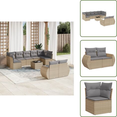Cuscini da seduta - vidaXL Set Divano da Giardino 10 pz con Cuscini Beige in Polyrattan - Rattan PE
