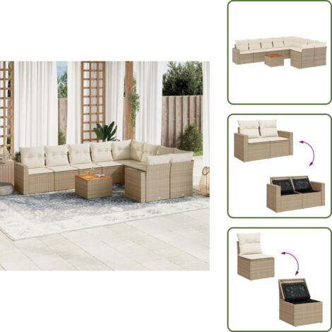 Cuscini da seduta - vidaXL Set Divano da Giardino 10 pz con Cuscini Beige in Polyrattan - Rattan PE