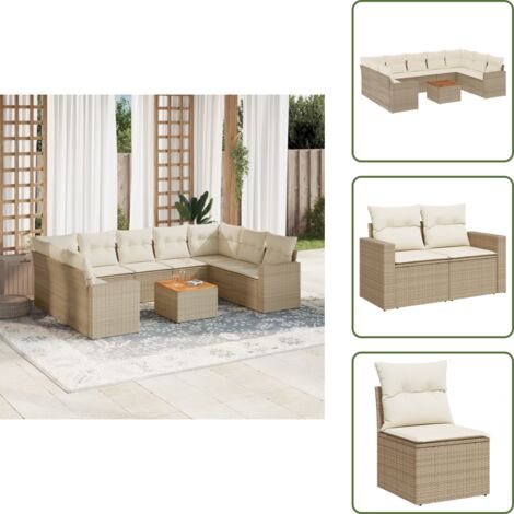 Cuscini da seduta - vidaXL Set Divano da Giardino 10 pz con Cuscini Beige in Polyrattan - Rattan PE