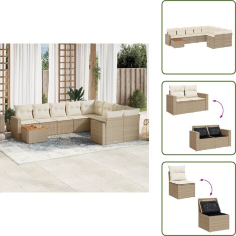 Cuscini da seduta - vidaXL Set Divano da Giardino 10 pz con Cuscini Beige in Polyrattan - Rattan PE