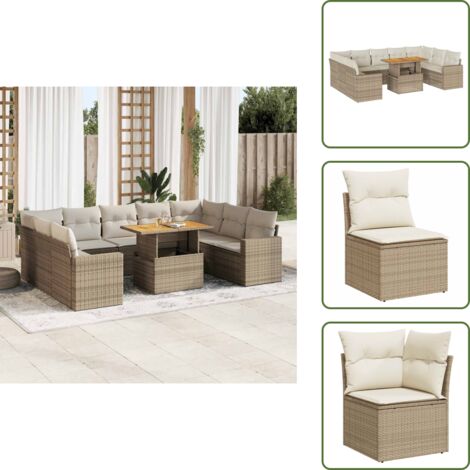 Cuscini da seduta - vidaXL Set Divano da Giardino 10 pz con Cuscini Beige in Polyrattan - Rattan PE