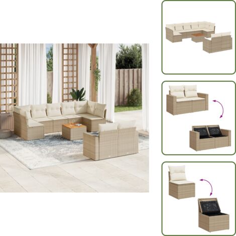 Cuscini da seduta - vidaXL Set Divano da Giardino 10 pz con Cuscini Beige in Polyrattan - Rattan PE