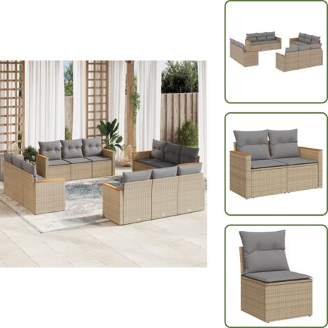 Cuscini da seduta - vidaXL Set Divano da Giardino 12 pz con Cuscini Beige Misto Polyrattan - Rattan sintetico