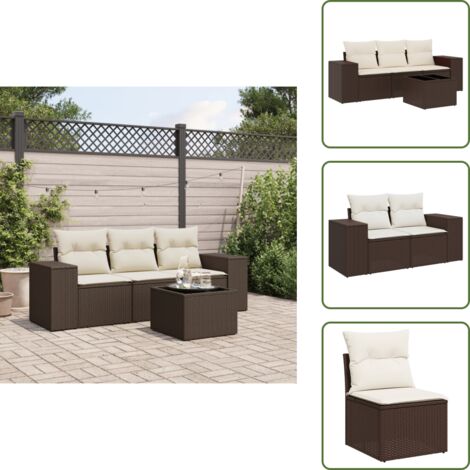 Cuscini da seduta - vidaXL Set Divano da Giardino 4 pz con Cuscini Marrone in Polyrattan - Rattan PE