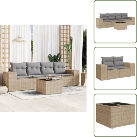 Cuscini da seduta - vidaXL Set Divano da Giardino 5 pz con Cuscini Beige in Polyrattan - Rattan PE