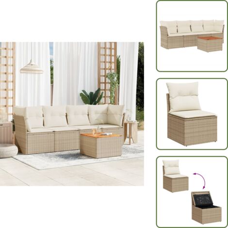 Cuscini da seduta - vidaXL Set Divano da Giardino 5 pz con Cuscini Beige in Polyrattan - Rattan PE