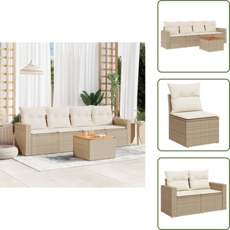 Cuscini da seduta - vidaXL Set Divano da Giardino 5 pz con Cuscini Beige in Polyrattan - Rattan PE