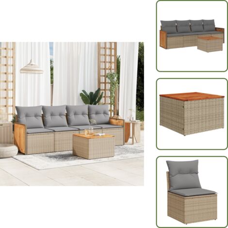 Cuscini da seduta - vidaXL Set Divano da Giardino 5 pz con Cuscini Beige in Polyrattan - Rattan PE