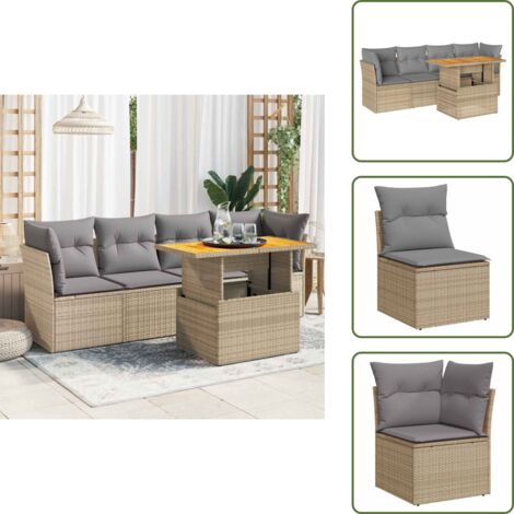 Cuscini da seduta - vidaXL Set Divano da Giardino 5 pz con Cuscini Beige in Polyrattan - Rattan PE