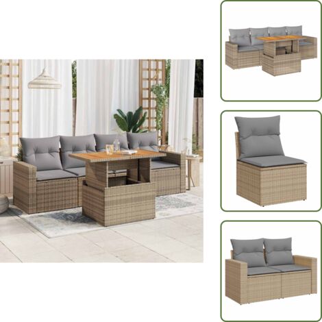 Cuscini da seduta - vidaXL Set Divano da Giardino 5 pz con Cuscini Beige in Polyrattan - Rattan PE