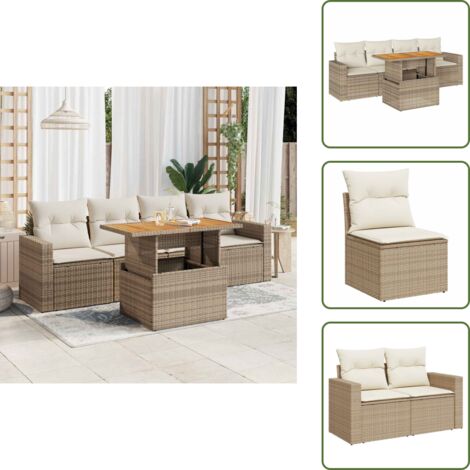 Cuscini da seduta - vidaXL Set Divano da Giardino 5 pz con Cuscini Beige in Polyrattan - Rattan PE