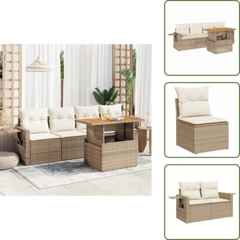 Cuscini da seduta - vidaXL Set Divano da Giardino 5 pz con Cuscini Beige in Polyrattan - Rattan PE