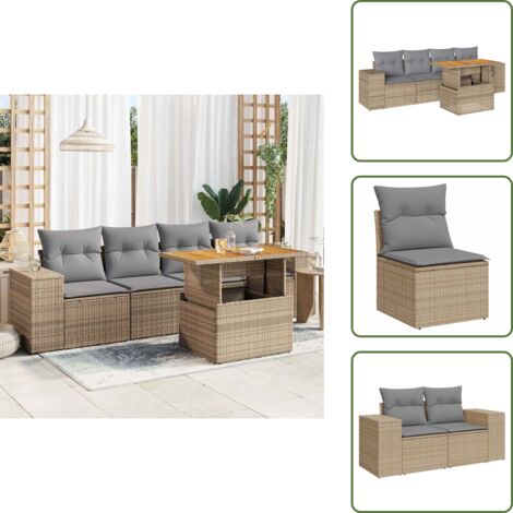 Cuscini da seduta - vidaXL Set Divano da Giardino 5 pz con Cuscini Beige in Polyrattan - Rattan PE