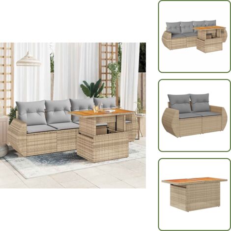 Cuscini da seduta - vidaXL Set Divano da Giardino 5 pz con Cuscini Beige in Polyrattan - Rattan PE