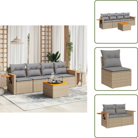 Cuscini da seduta - vidaXL Set Divano da Giardino 5 pz con Cuscini Beige in Polyrattan - Rattan PE