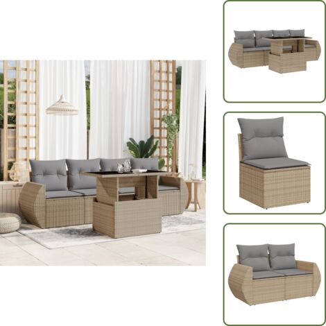 Cuscini da seduta - vidaXL Set Divano da Giardino 5 pz con Cuscini Beige in Polyrattan - Rattan PE