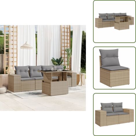 Cuscini da seduta - vidaXL Set Divano da Giardino 5 pz con Cuscini Beige in Polyrattan - Rattan PE