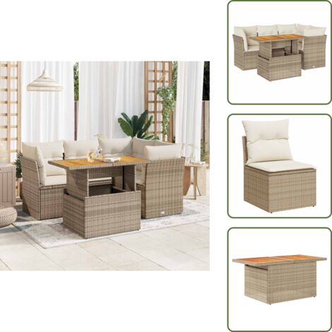 Cuscini da seduta - vidaXL Set Divano da Giardino 5 pz con Cuscini Beige in Polyrattan - Rattan PE