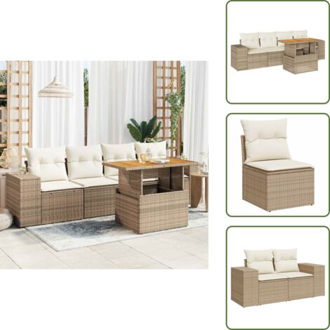 Cuscini da seduta - vidaXL Set Divano da Giardino 5 pz con Cuscini Beige in Polyrattan - Rattan PE