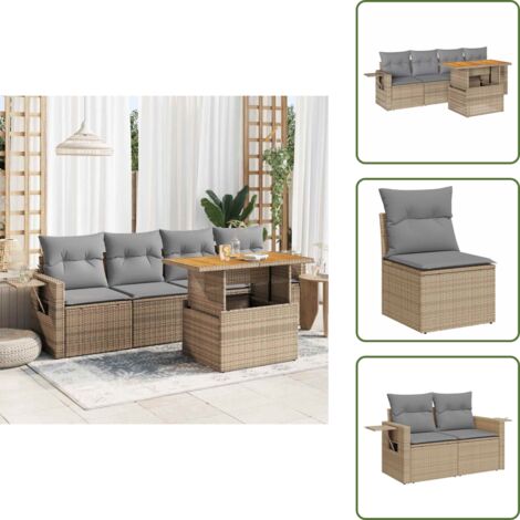 Cuscini da seduta - vidaXL Set Divano da Giardino 5 pz con Cuscini Beige in Polyrattan - Rattan PE