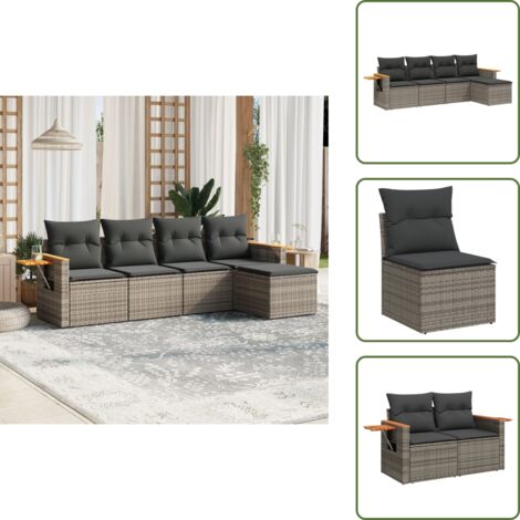 Cuscini da seduta - vidaXL Set Divano da Giardino 5 pz con Cuscini Grigio in Polyrattan - Cuscini sfoderabili